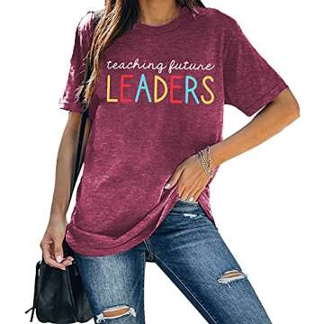 Teacher Shirt for Women Teaching Future Leaders Tshirt Letters Print Casual Short Sleeve Tees Tops