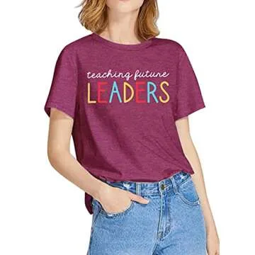 Teacher Shirt for Women Teaching Future Leaders Tshirt Letters Print Casual Short Sleeve Tees Tops