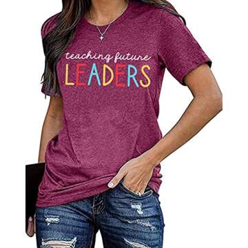 Teacher Shirt for Women Teaching Future Leaders Tshirt Letters Print Casual Short Sleeve Tees Tops