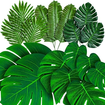 HANDIC 96 Pack Palm Leaves Artificial Tropical Monsteras Faux Palm Fronds Monstera Stems Luau Hawaii...