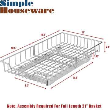 Simple Houseware Under Cabinet Pull Out Sliding Shelf Drawer Organizer, 21" D x 11" W