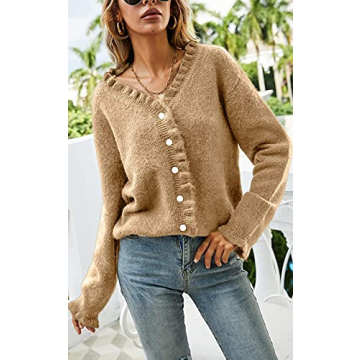 PRETTYGARDEN Women’s Crop Cardigan Sweater in Khaki