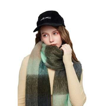 Yatemiole Women's Cashmere Big Coloured Checked Scarf Winter Warm Wrap Scarf (Pattern - 2)