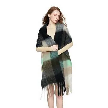 Yatemiole Women's Cashmere Big Coloured Checked Scarf Winter Warm Wrap Scarf (Pattern - 2)