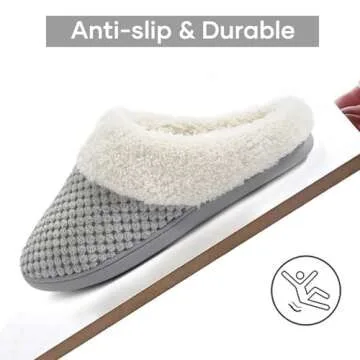 ULTRAIDEAS Women's Lamb-hug Comfy Fleece House Slippers Memory Foam, Slip-on House Shoes Indoor Outdoor (Grey, Size 7-8)
