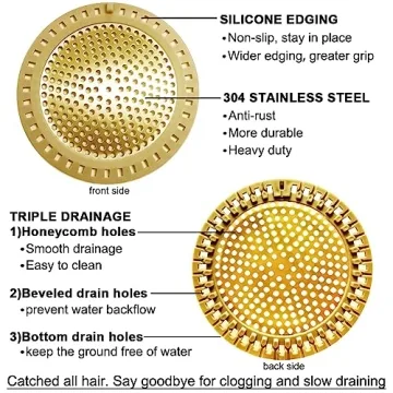 Stainless Steel Silicone Hair Catcher Shower Drain Cover Gold