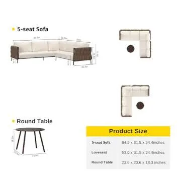 EAST OAK Life Chatter Patio Furniture Set, Outdoor Furniture Corner Sofa Set with Round Coffee Table...