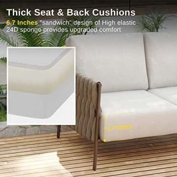 EAST OAK Life Chatter Patio Furniture Set, Outdoor Furniture Corner Sofa Set with Round Coffee Table, 5 Seats Sofa Deep Seating with Thick & Washable Cushions, Chestnut Brown & Creamy Apricot