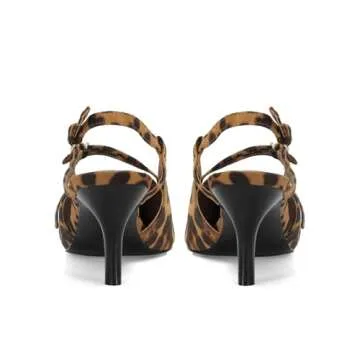 CORNMOOD Leopard Slingback Kitten Heels for Women Dressy Pointed Cheetah Pumps Closed Toe Sling Back Stiletto Heeled Sandals Animal Print Buckle Patent Leather Shoes