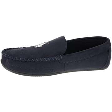 Ralph Lauren Mens' POLO Slipper, Declan Plaid Moccasin House Shoe, Navy, Size 12
