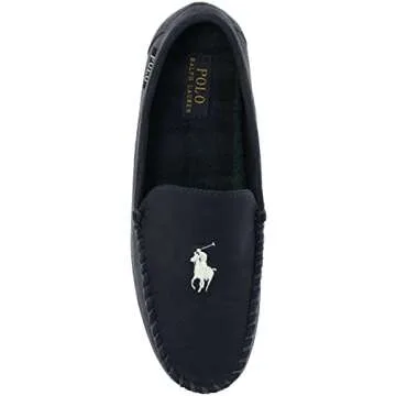 Ralph Lauren Mens' POLO Slipper, Declan Plaid Moccasin House Shoe, Navy, Size 12