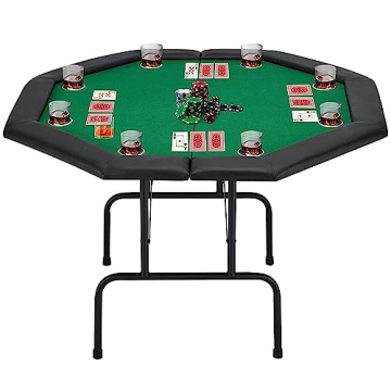 ECOTOUGE Poker Table Foldable, Casino Leisure Texas Holdem Game Table w/Metal Legs & Stainless Steel...