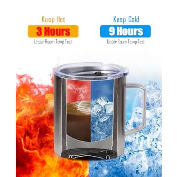 SUNWILL Insulated Coffee Mug with Lid, Travel Tumbler with Handle, 14oz Stainless Steel Cup for Camping, Office, Home, Powder Coated Navy Blue