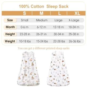 PHF 100% Cotton Baby Sleep Sack, 2-Way Zipper Baby Wearable Blanket, 6-12 Months TOG 0.5 Toddler Sleeping Sack, 2 Pack Sleeveless Soft Sleeping Bags for Baby Boys Girls, Medium, Woodland
