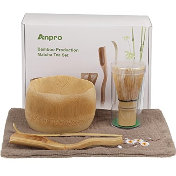 Anpro Bamboo Matcha Tea Whisk Set, Bamboo Whisk Holder Handmade Matcha Ceremony Starter Kit For Trad...