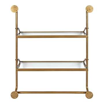 Kate and Laurel Marit Modern Industrial Wall Shelf with Metal Pipe Supports and Glass Shelves, Gold