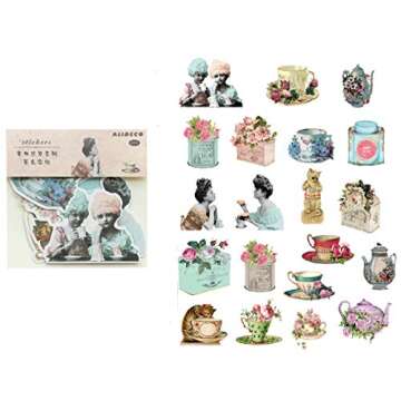 Alideco 80Pcs Vintage Victorian Tea Scrapbooking Stickers Scrapbook Paper Aesthetic Kawaii Girls Sti...