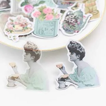 Alideco 80Pcs Vintage Victorian Tea Scrapbooking Stickers Scrapbook Paper Aesthetic Kawaii Girls Stickers for Journaling Assorted Phone Adult