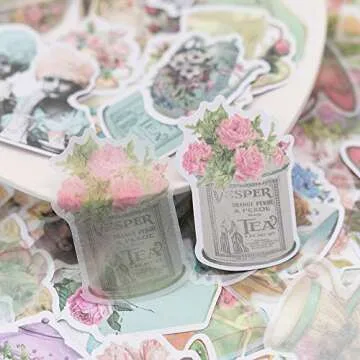 Alideco 80Pcs Vintage Victorian Tea Scrapbooking Stickers Scrapbook Paper Aesthetic Kawaii Girls Stickers for Journaling Assorted Phone Adult