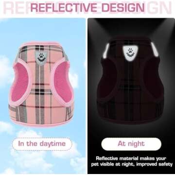 KOOLTAIL Small Dog Harness and Lead Set, Soft Mesh Plaid Puppy Harness with Safety Buckle, Adjustable & Comfortable Padded Reflective Vest for Puppies and Small Breeds Dogs Walking,Pink,X-Small