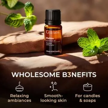 Gya Labs Melissa Essential Oil for Diffuser - 0.34 Fl Oz - 100% Pure Natural Melissa Oil for Skin, DIY Aromatherapy & Candle Making - Sweet & Herbaceous Scent