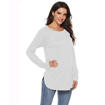 Newchoice Tunic Tops for Leggings for Tall Women Basic Tees Long Sleeve Tshirts (M,White)