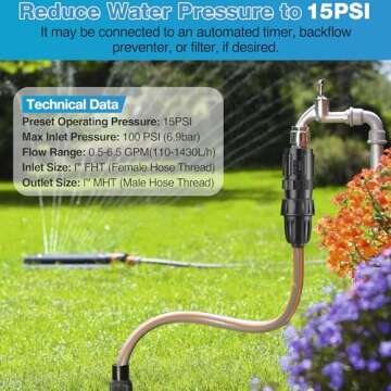 ElectricWise 4 Pcs 15 PSI Drip Irrigation Pressure Regulator Faucet Adapter Kit, 2 Pcs 3/4" FHT x 3/4'' MHT Pressure Regulator, 2 Pcs 1/2 Inch Drip Irrigation Tubing Adapter for Drip Irrigation System