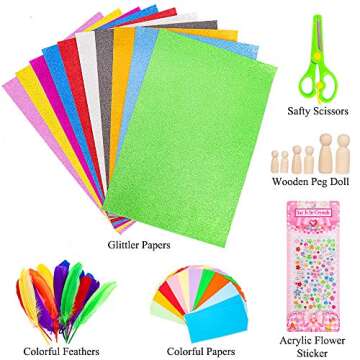 N&T NIETING 1500Pcs Arts and Crafts Supplies for Kids, DIY Kids Arts Crafts Supplies Kit for Toddlers with Pipe Cleaners, Pom Poms, Wiggle Googly Eyes, Folding Storage Box