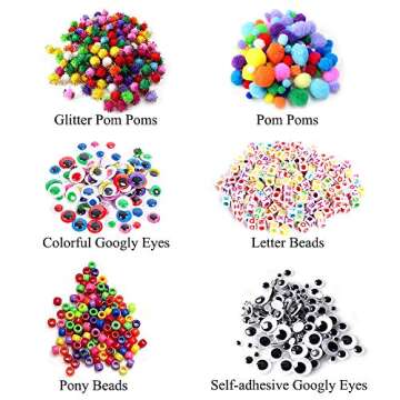 N&T NIETING 1500Pcs Arts and Crafts Supplies for Kids, DIY Kids Arts Crafts Supplies Kit for Toddlers with Pipe Cleaners, Pom Poms, Wiggle Googly Eyes, Folding Storage Box