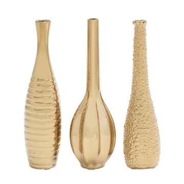 Stylish Deco 79 Ceramic Decorative Vase Set - Gold, 3 Slim Textured Vases
