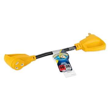 Camco PowerGrip Camper/RV Dogbone Electrical Adapter - Features Heavy-Duty 50-Amp Male and 30-Amp Female Connections - Crafted of 100% Copper 10/3-Gauge Wires & Rated for 125V/3750W (55175)