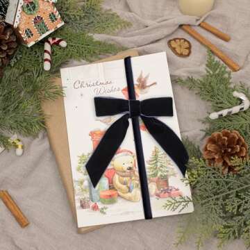 Navy Blue Velvet Ribbon 1 Inch x 25Yards, Nylon Vintage Velvet Ribbons Perfect for Christmas Decoration, Handmade Craft, Gift Wrapping, Bow Making, Bouquet Packaging