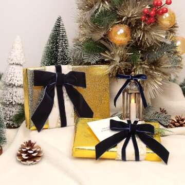 Navy Blue Velvet Ribbon 1 Inch x 25Yards, Nylon Vintage Velvet Ribbons Perfect for Christmas Decoration, Handmade Craft, Gift Wrapping, Bow Making, Bouquet Packaging