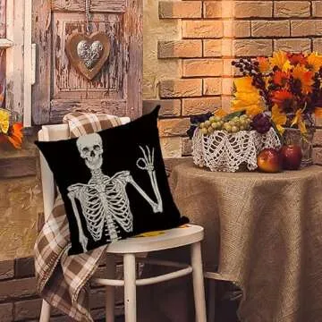 CARROLL Skull Pillow Cover Set of 4 for Halloween Decor