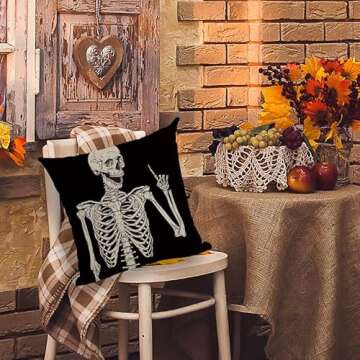 CARROLL Skull Pillow Cover Pillowcase Set of 4 Retro Halloween Pillow Cover Cushion Cover for Bedroom Sofa Balcony Decoration 18x18 Inch