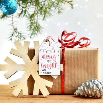 jijAcraft Christmas Gift Tags with String, 50Pcs Merry and Bright Personalized Christmas Name Tags, Boho Red and Green Chritmas Tags for Xmas Holiday Gift Wrapping, Label Name, Present Decoration