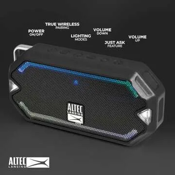 Altec Lansing - HydraMini Wireless Bluetooth Speaker, IP67 Waterproof USB C Rechargeable Battery with 6 Hours Playtime, Compact, Shockproof, Snowproof, Everything Proof (Black)