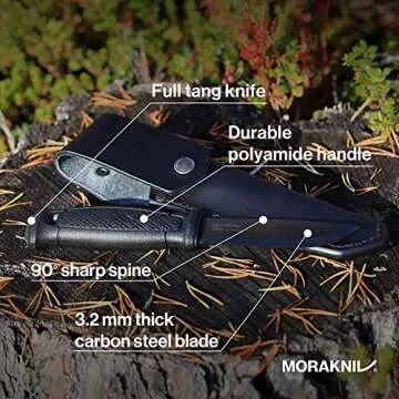 Morakniv Garberg Full Tang Fixed Blade Knife with Carbon Steel Blade and Leather Sheath, Black, 4.3 Inch