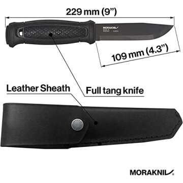 Morakniv Garberg Full Tang Fixed Blade Knife with Carbon Steel Blade and Leather Sheath, Black, 4.3 Inch