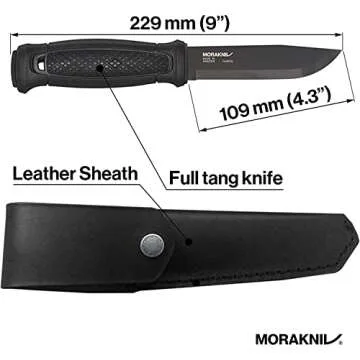Morakniv Garberg Full Tang Fixed Blade Knife with Carbon Steel Blade and Leather Sheath, Black, 4.3 Inch