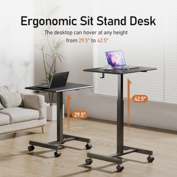 JUNHEDAMAI Adjustable Mobile Standing Desk for Home Office