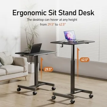 JUNHEDAMAI Adjustable Mobile Standing Desk for Home Office