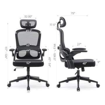 SIHOO M102C Ergonomic Mesh Office Chair, High Back Desk Chair with 3D Armrests, Up&Down Lumbar Support, Swivel Computer Task Chair with Adjustable 2D Headrest, Tilt Function Black