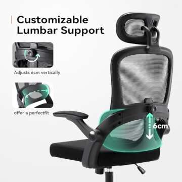 SIHOO M102C Ergonomic Mesh Office Chair, High Back Desk Chair with 3D Armrests, Up&Down Lumbar Support, Swivel Computer Task Chair with Adjustable 2D Headrest, Tilt Function Black