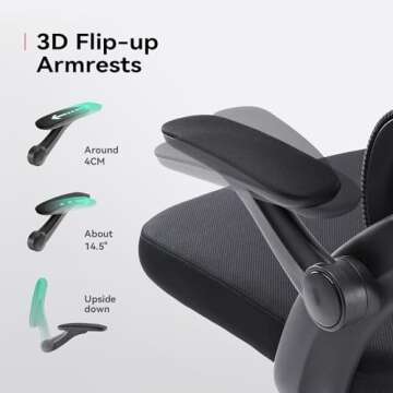 SIHOO M102C Ergonomic Mesh Office Chair, High Back Desk Chair with 3D Armrests, Up&Down Lumbar Support, Swivel Computer Task Chair with Adjustable 2D Headrest, Tilt Function Black