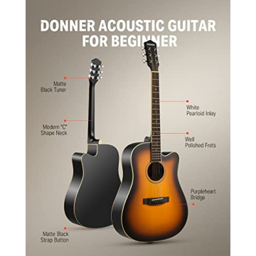 Donner Acoustic Guitar for Beginner Adult Full Size Cutaway Acustica Guitarra Bundle Kit with Free O...