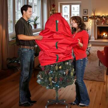 Upright Christmas Tree Storage Bag - Holiday Tree Cover for Christmas Trees or Topiary Trees - Durab...
