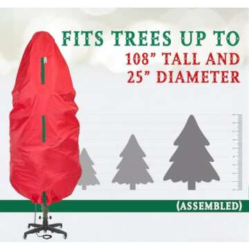 Upright Christmas Tree Storage Bag - Holiday Tree Cover for Christmas Trees or Topiary Trees - Durable, Lightweight, Convenient, Vertical Xmas Storage Bag (9 ft)