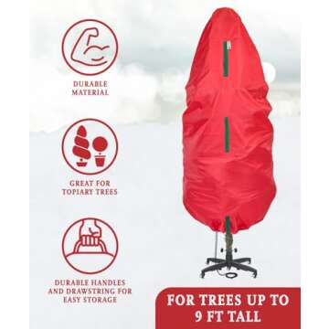 Upright Christmas Tree Storage Bag - Holiday Tree Cover for Christmas Trees or Topiary Trees - Durable, Lightweight, Convenient, Vertical Xmas Storage Bag (9 ft)