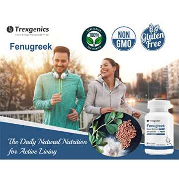 Trexgenics® Fenugreek Premium Standardized (50% Saponin) 600 mg Vegan & Gluten Free with Bio-Enhancer Piperine 5mg Multi-Action Herbal Complex (60 Veg Capsules)